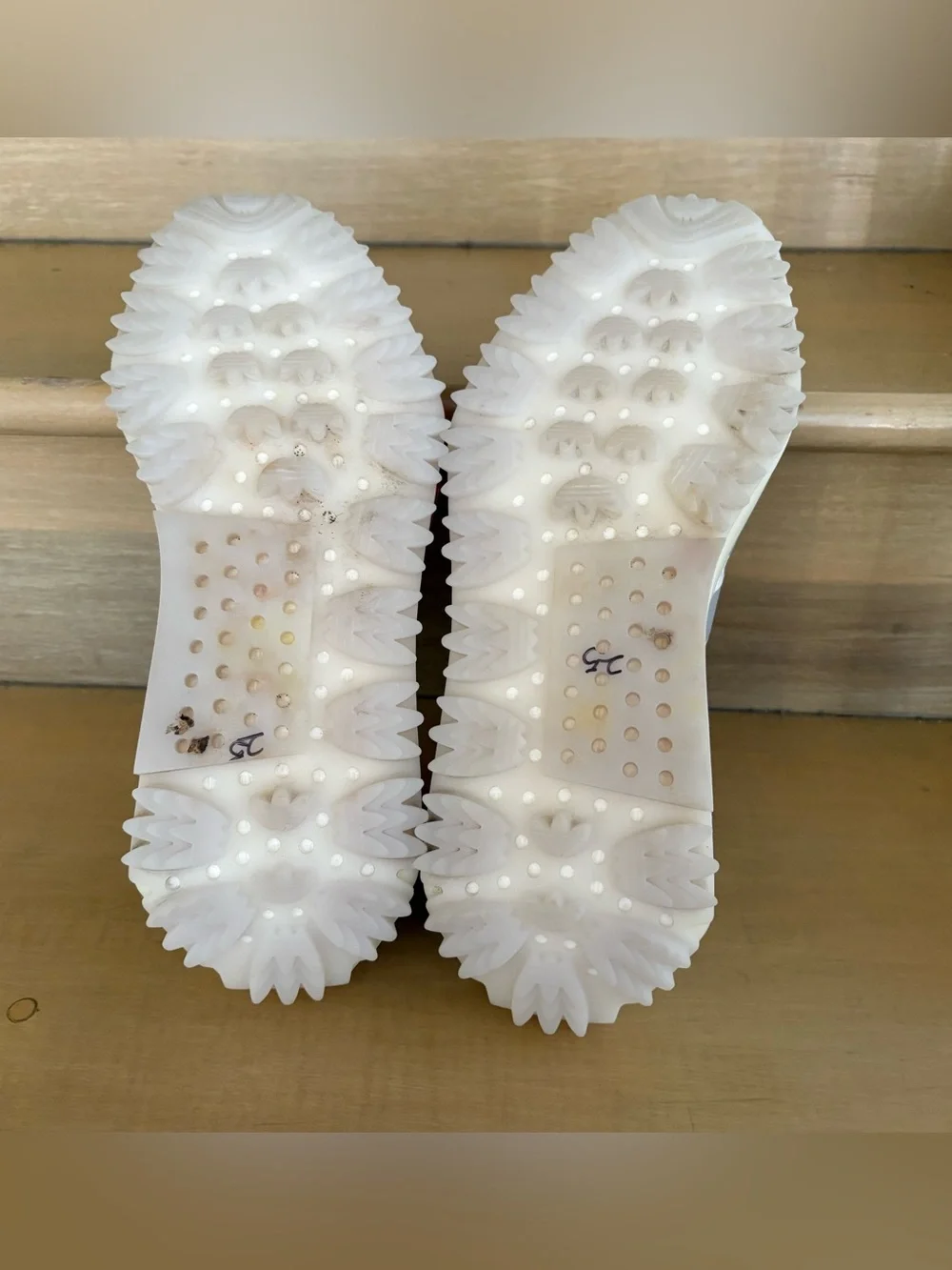 Adidas nmd s1 White Knit Sneaker with Gray Stripes and Accent Colors